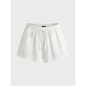 Men's <b>White</b> <b>Linen</b> Drawstring Shorts Mid Waist Casual Short Shorts Breathable Woven Solid Style - Product Image 2