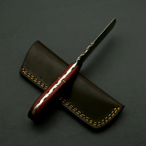Couteau de boucher en acier Damas forgé à la main, couteau de cowboy, couteau de ranch, lame fixe, couteau de chasse, couteau de camping, couteau EDC, manche en bois rouge, étui en cuir - Product Image 6