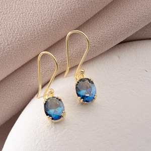 Pendientes Colgantes de Tanzanita Azul Ovalados, Plata de Ley 925, Chapados en Oro de 14K, Joyería Colgante con Piedra de Nacimiento de Diciembre - Product Image 1