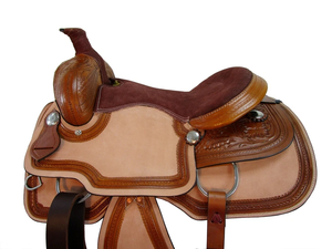 Silla de montar western tradicional de cuero prémium de alta calidad para carreras de barriles, cuero genuino de vaca, estructura de madera, herrajes de acero/latón - Product Image 4