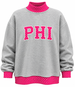 Sweat-shirt personnalisé pour femme, col montant, motif gingham et pois, broderie appliquée, en molleton de coton doux, idéal pour les jours de match universitaires - Product Image 6