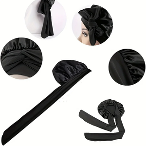 2 bonnets en satin avec bande à nouer, bonnets de nuit pour femmes, bonnets de nuit doux pour le soin des cheveux, bonnets multi-usages - Product Image 2