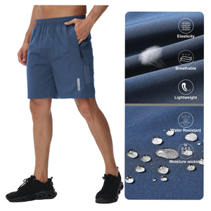 Shorts de sport pour hommes personnalisés de haute qualité avec logo personnalisé, respirants, à motif uni, poches zippées, écologiques, pour la course à pied - Product Image 3