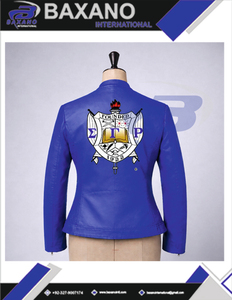 Chaqueta de cuero azul premium de la hermandad Sigma Gamma Rho con letras griegas para miembros de la hermandad y fraternidad SGR, chaqueta para mujer - Product Image 5