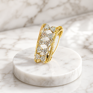 Elegant 14K Gold Openwork Band <b>Ring</b> with <b>CZ</b> Diamond Look Setting Bridal Party Jewelry for Women - Product Image 3
