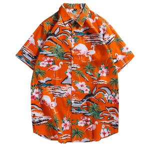 Nouveau style chemise en satin pour hommes imprimé floral peint à la main doux été décontracté à manches courtes pour les vacances - Product Image 1