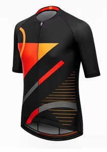 Maillot de cyclisme pour homme, noir, rouge, jaune, design géométrique, manches courtes, respirant, coupe-vent, extensible, fermeture éclair avant, 100% polyester - Product Image 4