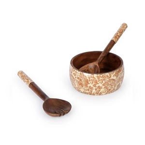 Tazón de Madera Hecho a Mano con Diseño Floral para Servir Alimentos, Regalo, Madera de Acacia de Calidad, Tazón de Madera Esmaltada para Servir - Product Image 2