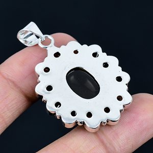 Pendentif fleur classique en onyx noir, plaqué argent 925, bijoux faits à la main, bijoux pour femmes, 20 pouces avec chaîne - Product Image 3
