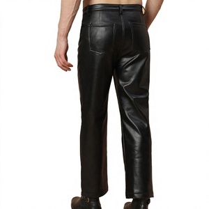<b>Men</b> Black <b>Leather</b> Eco-friendly Midweight Casual <b>Pants</b> Straight Fit Mid Waist Zipper Fly Moto Biker Style Winter Wear - Product Image 6
