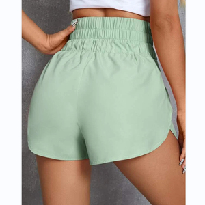 Shorts de sport taille haute vert menthe uni, taille élastique, tricoté, respirant, pour femme - Product Image 2