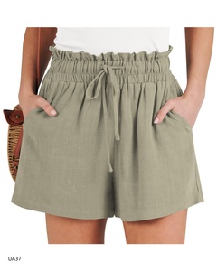 Shorts d'été à taille haute et volants pour femmes, taille élastique avec cordon de serrage, shorts de plage amples, plusieurs tailles et couleurs - Product Image 2