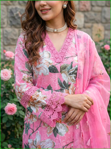 ชุดสูทผ้าฝ้ายสีชมพูพิมพ์ลาย Schiffli - Product Image 2