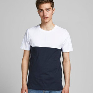 T-shirt décontracté pour homme à col rond et manches courtes, color-block, coupe classique, bordure contrastante, 100 % coton jersey, design uni - Product Image 1