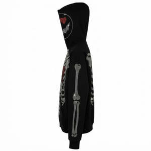 Sweat à capuche zippé pour homme, motif squelette et strass, style streetwear Y2K 2026, avec motif cœur rouge, noir, coupe oversize, effet scintillant HD - Product Image 4