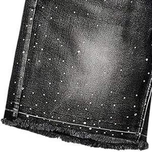 DISCOVER-IMPEX 2026 Short en jean noir déchiré avec strass pour homme, style streetwear scintillant, idéal pour l'été - Product Image 4