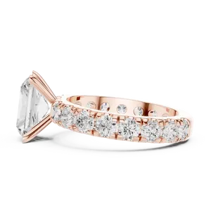 Bague de fiançailles en diamant de laboratoire taille radiant 3 carats, or massif 18 carats, certifiée IGI, avec large bande d'éternité accentuée, VVS E-F - Product Image 4