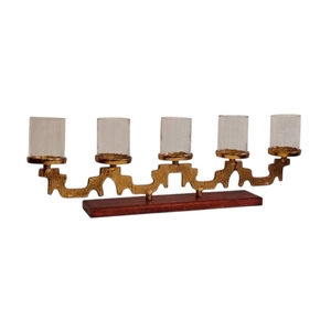 Portavelas de Cristal Ámbar de Metal Negro para 5 Velas, Centro de Mesa Lineal para Decoración Moderna del Hogar - Product Image 2