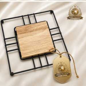 Black Metal Wire Trivet With Square Wooden Center Hot Pot Holder <b>Table</b> <b>Protector</b> Kitchenware - Product Image 1