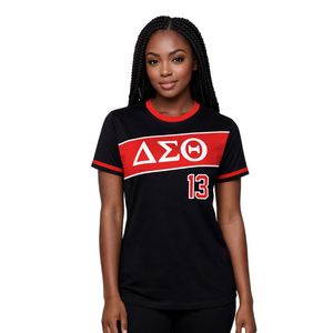 Camiseta Negra Premium Delta Sigma Theta para Mujer, Ajuste Cómodo, Ropa de Alta Calidad para Hermandades Griegas, Uso Casual - Product Image 1