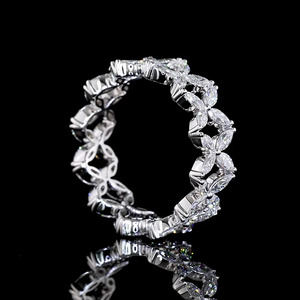 Anillo de Compromiso con Diamante Cultivado en Laboratorio, Corte Marquesa, Diseño Floral de Hojas, Doble Hilera, Eternidad, para Boda, Oro 10K 14K 18K, Plata 925 935, Rodio - Product Image 3