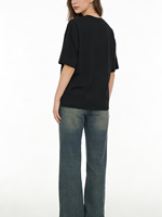 Camiseta Negra Lisa de Cuello Redondo para Mujer, Talla Grande, Manga Regular, Tejido Jersey, Estilo Casual, Ecológica