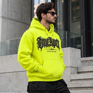 Sudadera con Capucha Extra Grande de Color Amarillo Neón para Hombre, Sudadera Informal con Estampado Gráfico ONEAPEX al por Mayor - Product Image 2