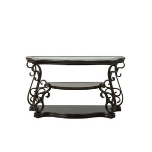 Consolle da 137 cm (L) x 51 cm (P) x 76 cm (A) con piano in vetro, ripiano in MDF, gambe in metallo con finitura a polvere, tavolino da divano con ripiano centrale effetto marmo - Product Image 6
