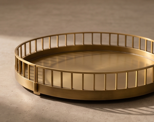 Nordic Style Round Gold Metal Serving <b>Tray</b> With Spindle Guardrail Luxury Vanity <b>Tray</b> <b>Makeup</b> Organizer Plate For Hotel And Home - Product Image 3