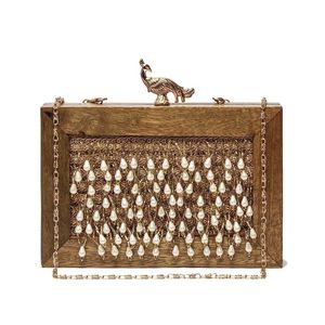 Bolso de mano de madera con cuentas y cadena, estilo bohemio vintage, para bodas, fiestas y eventos nocturnos, un accesorio de moda. - Product Image 5