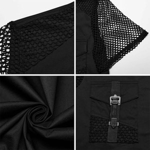 Top Selling Men's Gothic Dark Black Short Sleeve <b>Shirt</b> with Mesh Spliced Accents and Cargo Pockets - Product Image 4