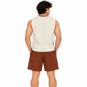 Ensemble short et débardeur texturé matelassé pour homme – Tenue décontractée d'été – Personnalisation du logo OEM – Vente en gros de débardeurs - Product Image 2