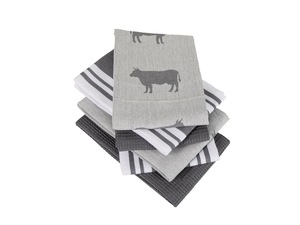 Serviettes de cuisine 100% coton écologiques, carrées, tissées, lavables en machine, motifs rayés gris - Product Image 4