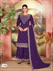 Purple Embroidered Cotton Salwar <b>Suit</b> With Dupatta Traditional Indian Pakistani Wear Ankle-Length Regular Fit Women's Casual - Product Image 1