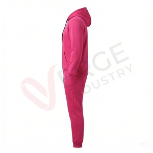 Ensemble de survêtement unisexe rose à capuche, manches longues, couleur unie, coupe décontractée, respirant, 100 % coton, avec cordon de serrage, idéal pour l'automne - Product Image 3