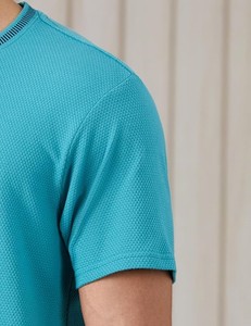 Men's <b>Turquoise</b> Knitted Short Sleeve O-Neck <b>T</b>-<b>Shirt</b> Regular Fit Breathable Solid Casual Style - Product Image 4
