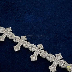 Bracelet à maillons croisés en diamant VVS1 de qualité Moissanite Diamond Pass Diamond Tester Heavy Quality 925 Sterling Silver for Unisex - Product Image 3