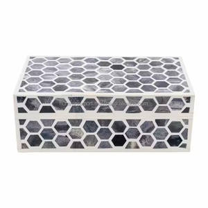 Estuche de joyería de madera con incrustaciones de hueso con diseño de panal gris ecológico para mujer, forma rectangular para fines de regalo a granel - Product Image 2