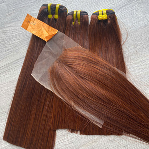 ผมต่อแบบคู่มีโครงลูกไม้ถักคู่สีน้ำตาล100% บริสุทธิ์ชาวเวียดนาม - Product Image 1