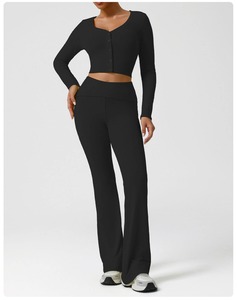 Conjunto de yoga de talla grande para mujer, transpirable, de secado rápido, de manga larga, ajustado, de 2 piezas, ropa deportiva, ropa de calle - Product Image 6