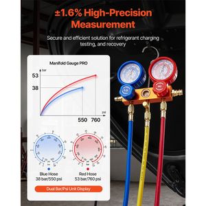 Kit Pompa Vuoto Rotativa Monostadio 1/3 HP per HVAC, 4 CFM, con Manometro AC e Set Manometri Collettore Refrigerante A/C, Componenti per Sistemi HVAC - Product Image 6