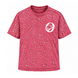 T-shirt unisexe rose perlé à manches courtes et col rond, orné de perles, idéal pour les tenues décontractées et le quotidien - Product Image 1