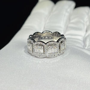 Anillos de Campeón con Diamantes Moissanita Redondos y Baguette Engastados para Hombre, Plata de Ley 925, Estilo Hip Hop, Anillo de Compromiso y Boda - Product Image 3