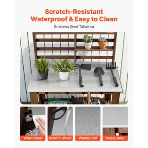 Stazione di Lavoro per Giardinaggio Esterno 45 X 26 con Piano in Acciaio Inox, Banco per Innaffiatura con 4 Ruote, Ganci e Ripiani Portaoggetti per Hotel - Product Image 4