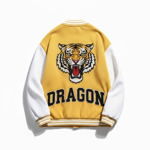 Blouson Bomber Homme Y2K Streetwear Personnalisé avec Logo, Broderie Graphique Aigle Jaune Vintage, Style Letterman, Tissu Lourd - Product Image 2