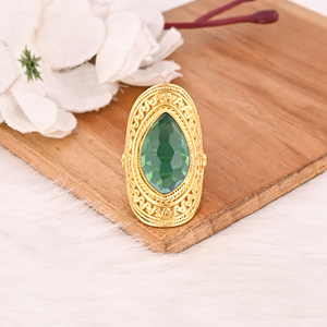 Vintage Apatite Hydro Brass <b>Ring</b> Handmade Gemstone Jewelry for Women - Product Image 2