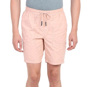 Short d'été décontracté à taille élastique pour hommes avec logo personnalisé en toile de polyester et de coton à motif uni - Product Image 1