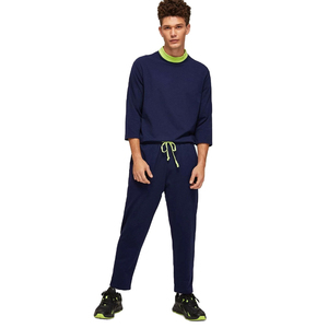 Custom Men Navy Blue Tracksuit Neon Trim Casual Sports Sweatshirt <b>Joggers</b> <b>Set</b> 2 Piece Athletic Lounge Wear Streetwear <b>Jogger</b> <b>Set</b> - Product Image 3
