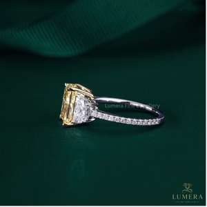 Radiant Cut Lab Grown Diamond Three Stone Engagement <b>Ring</b> 9K 10K 14K 18K Yellow Gold with Trapezoid Side Stones - Product Image 2