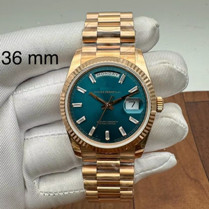 Montre de luxe Hip Hop en or 36 mm, cadran vert soleil, lunette cannelée, mouvement mécanique ETA vintage de haute qualité avec verre saphir - Product Image 1